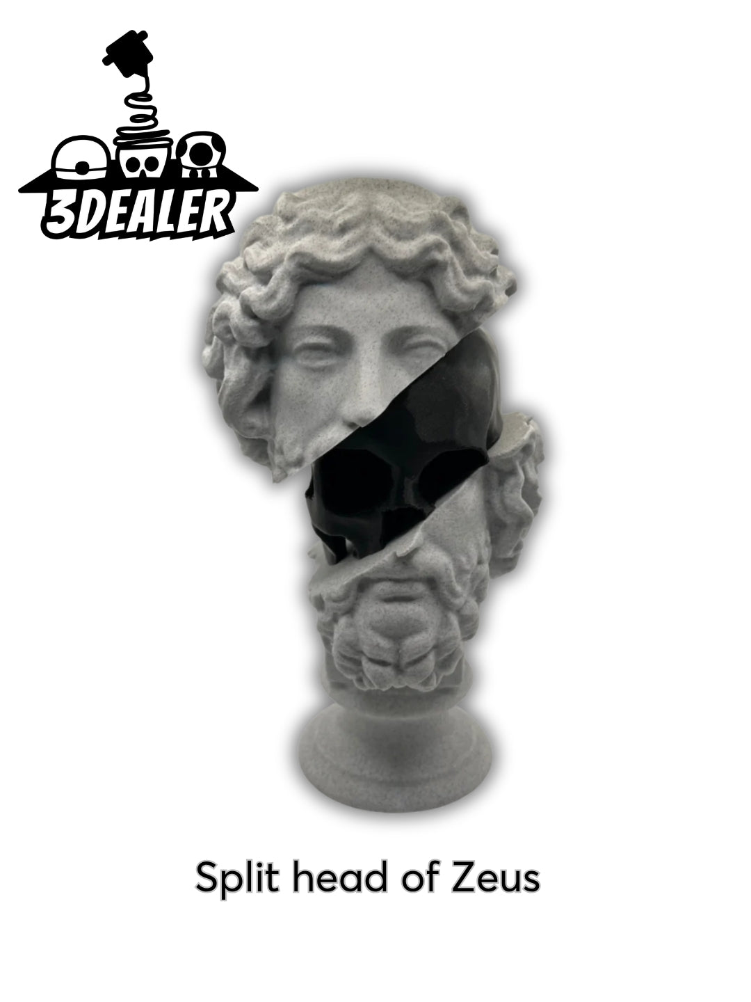 Split statue with skull