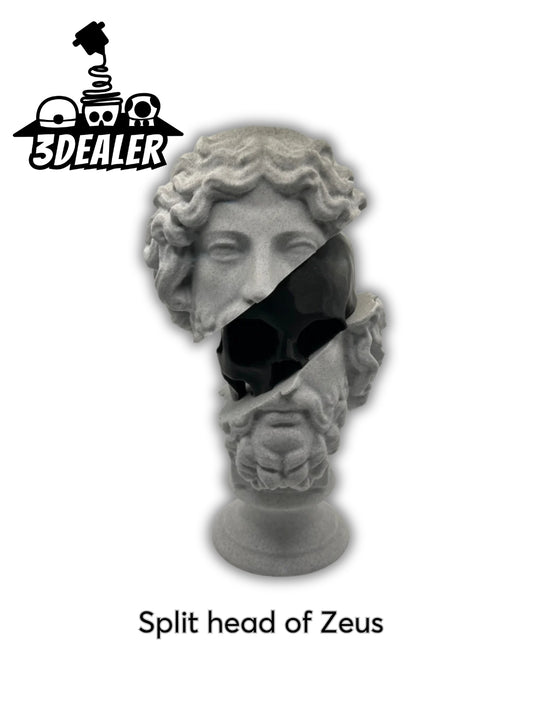 Split statue with skull